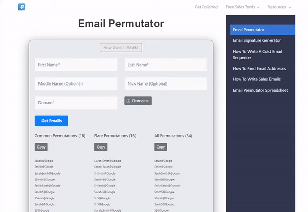Email permutation app demo