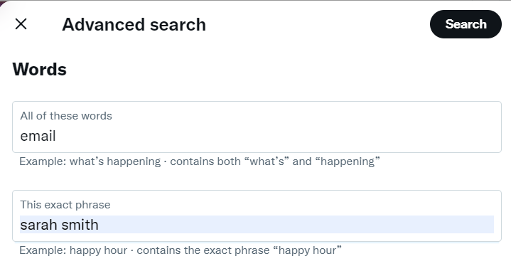 Twitter advanced search example 1