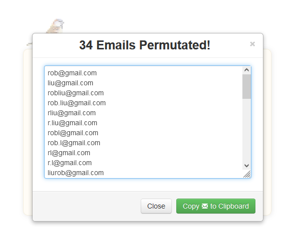 email address by gmail: email permutator results