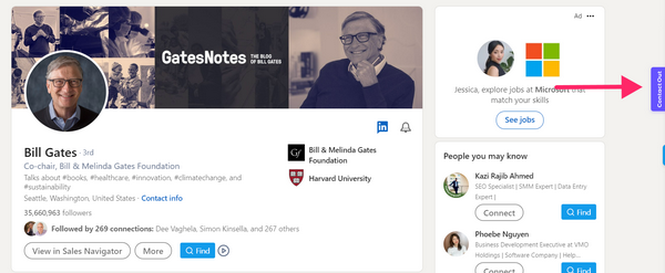 find address by LinkedIn: Bill Gates ContactOut Chrome Extension example