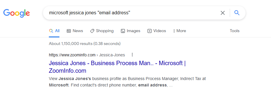find Company Email Addresses: Google search example
