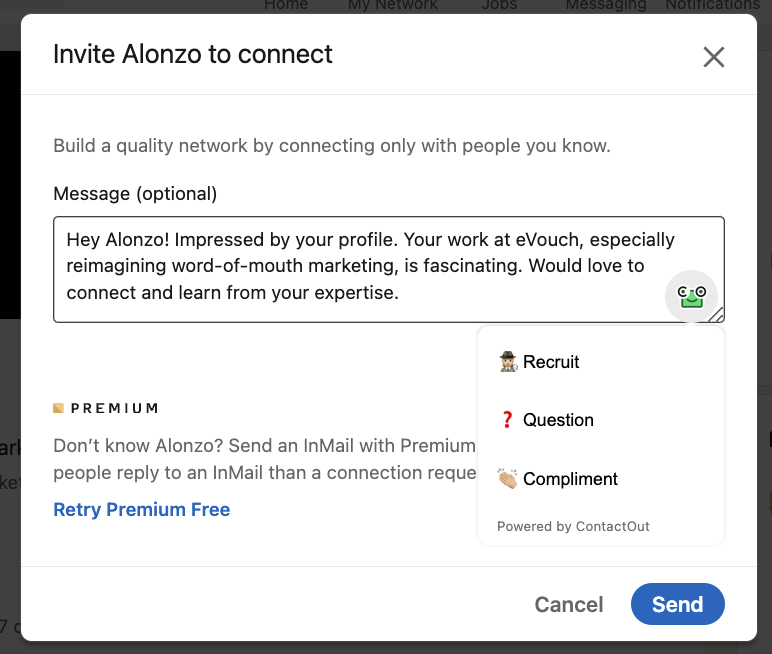 Connecting with Alonzo with help from ContactOut AI writer.