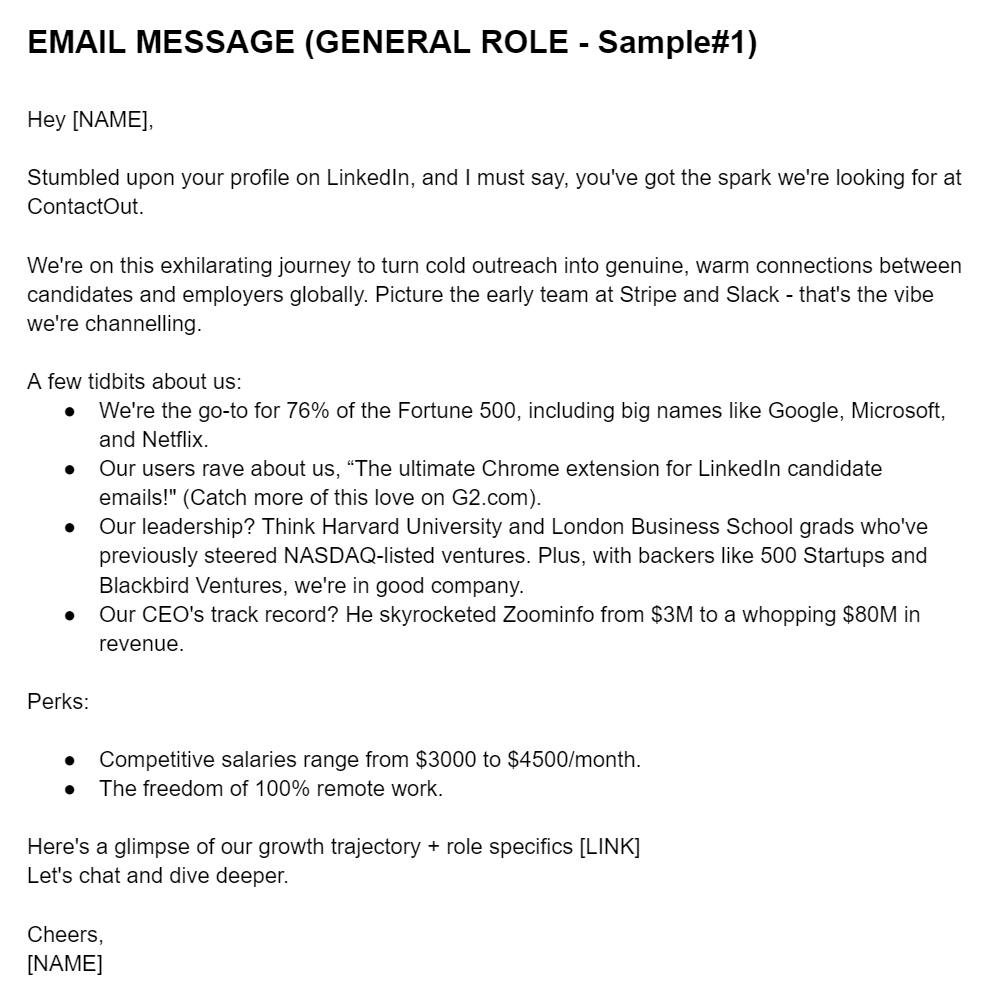 Email message (general role sample 1)