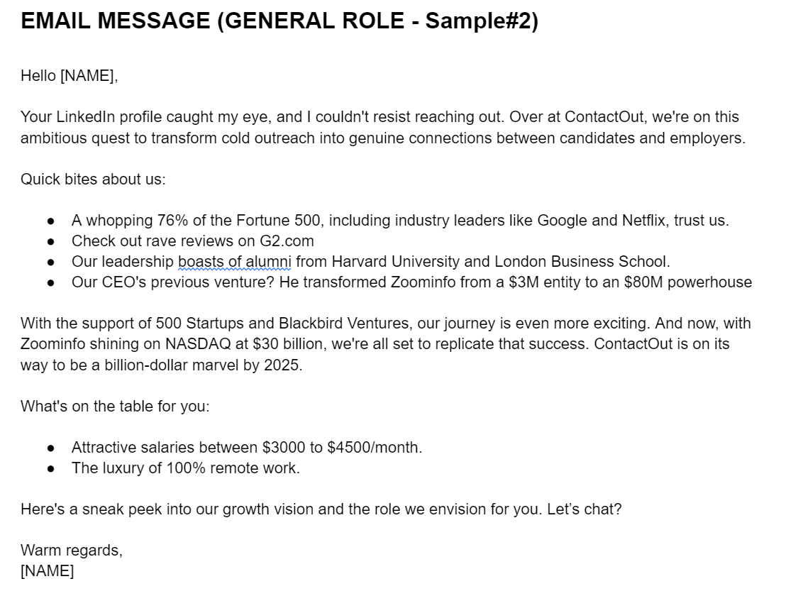 Email message (general role sample 2)