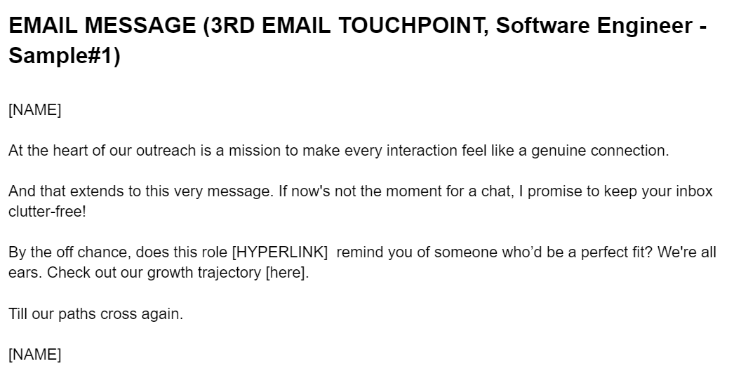 Email message (3nd touchpoint, software engineer sample 1)