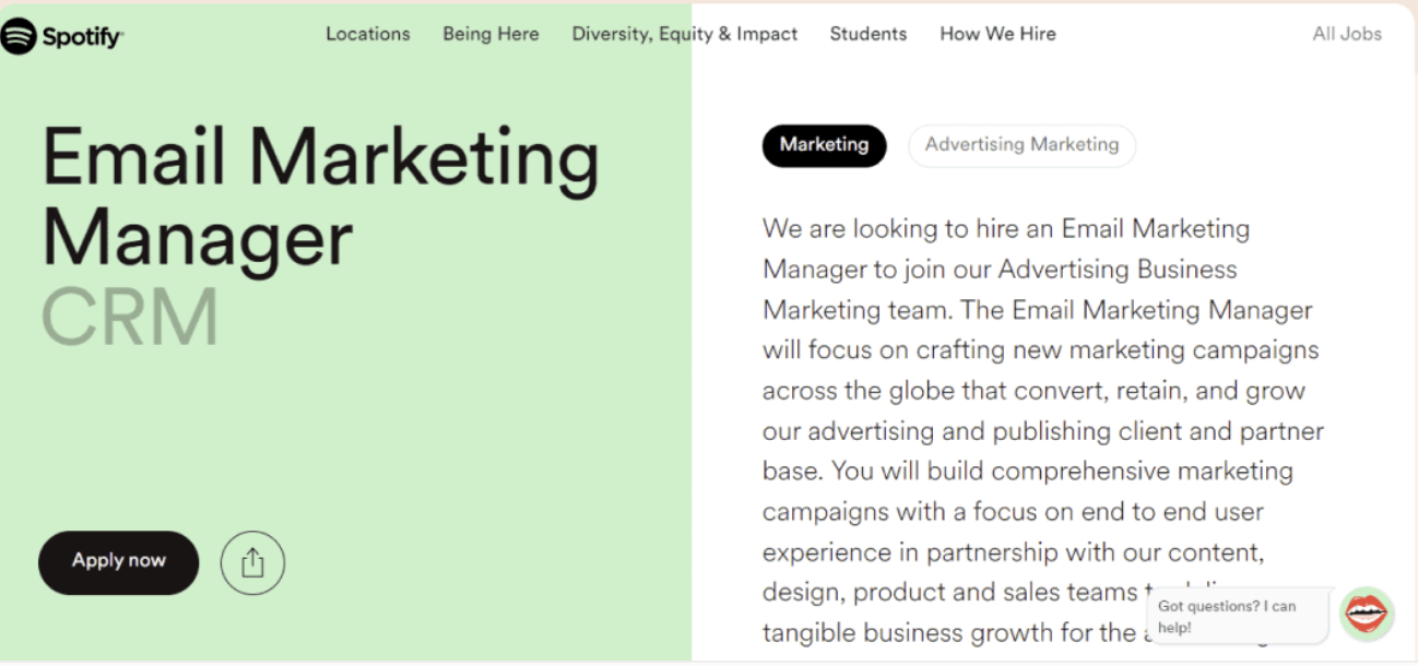 Spotify's Email Marketing Manager job description.