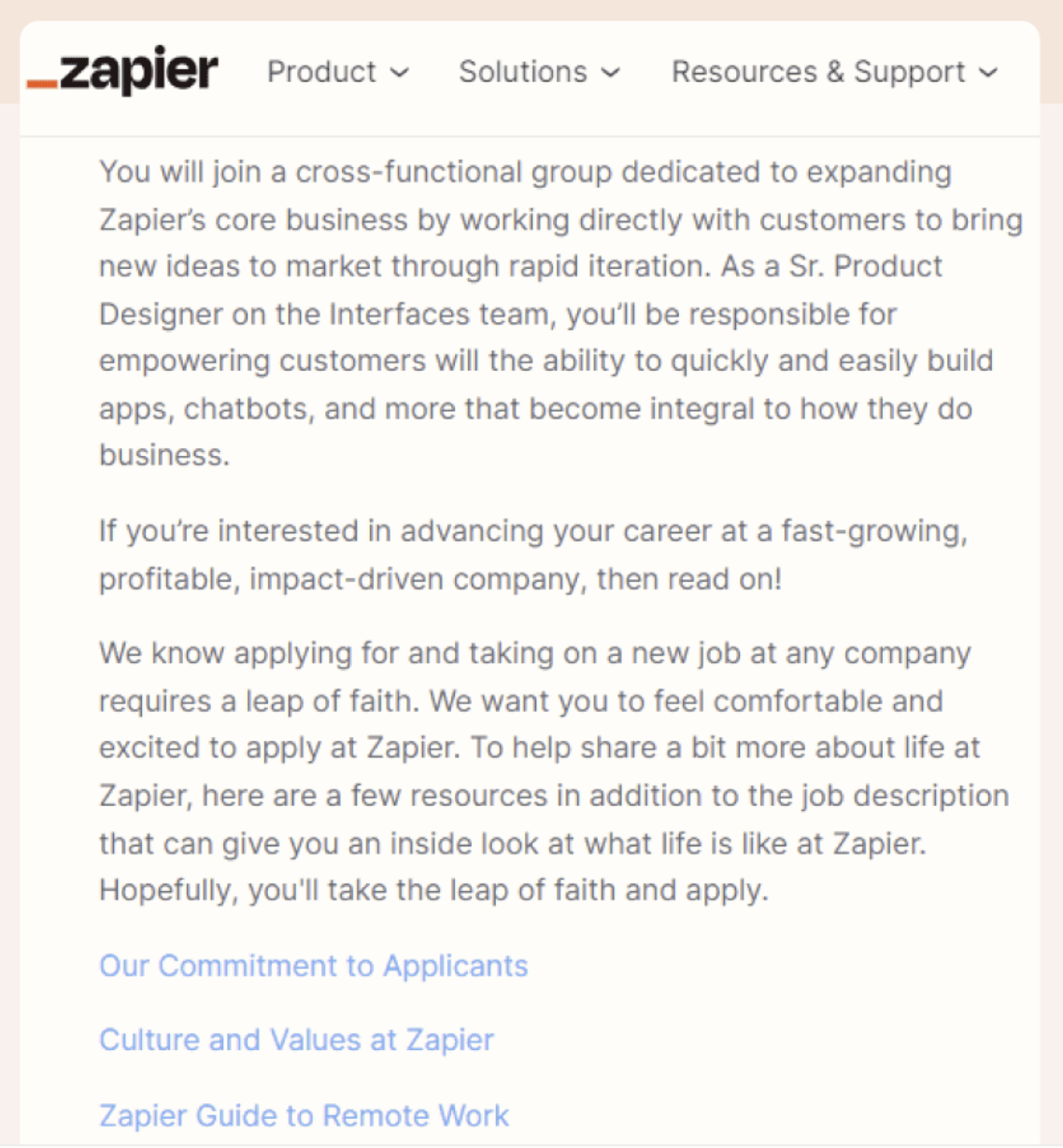 Zapier's Senior Product Designer job description.